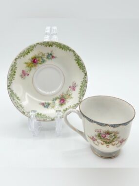 Vintage Cherry China Floral Tea Cup Saucer Japan Small 2 oz